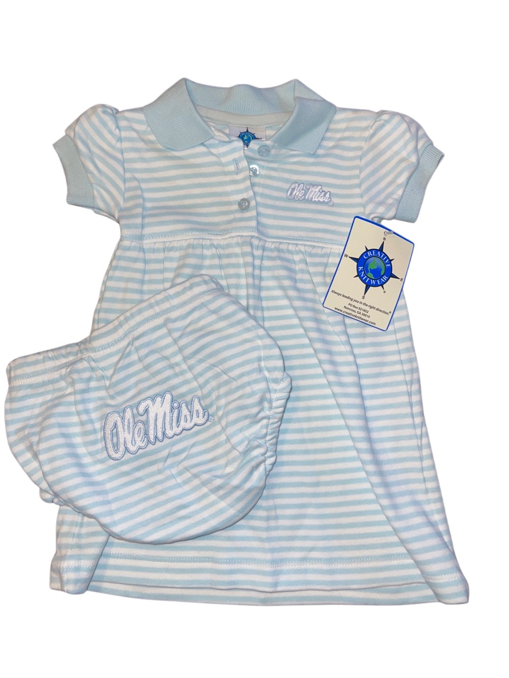 Ole Miss Girls' Light Blue Striped Polo Dress with Bloomer